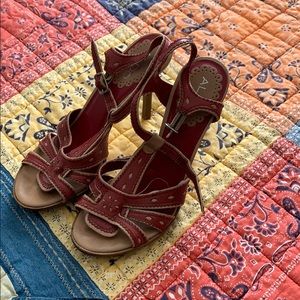 Aldo red and tan sandal/heel